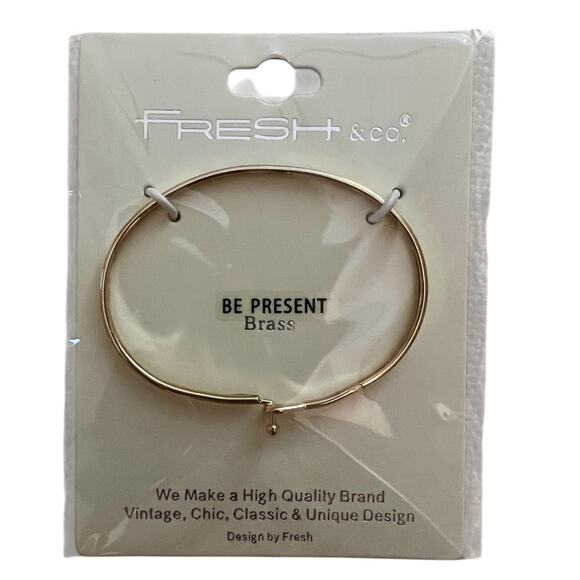 New Fresh & Co Gold Hook Bangle Bracelet  - “Be Present” Engraving - Picture 1 of 3